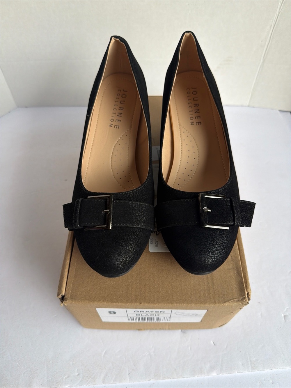 Journee Collection Black Buckle Heel Pumps